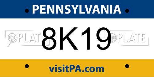 8K19 Pennsylvania License Plate