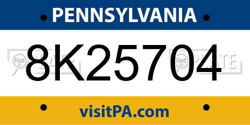 8K25704 Pennsylvania License Plate