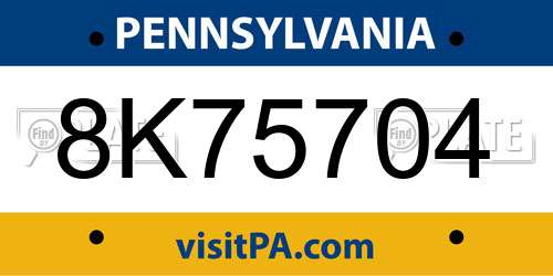 8K75704 Pennsylvania License Plate