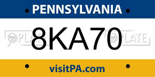 8KA70 Pennsylvania License Plate