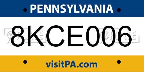 8KCE006 Pennsylvania License Plate