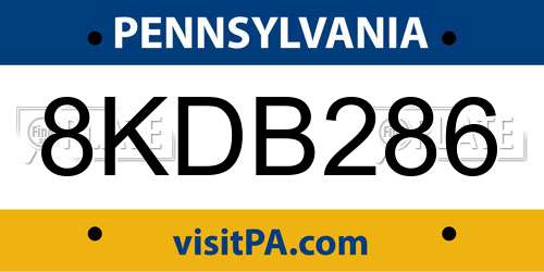 8KDB286 Pennsylvania License Plate