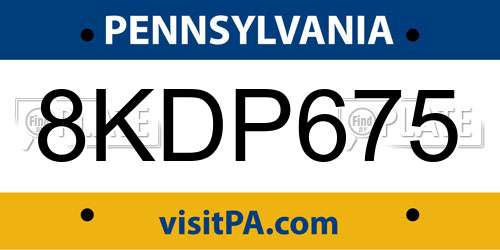 8KDP675 Pennsylvania License Plate