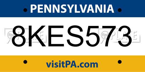8KES573 Pennsylvania License Plate