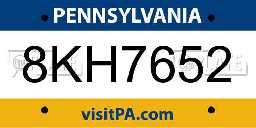 8KH7652 Pennsylvania License Plate