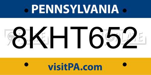 8KHT652 Pennsylvania License Plate