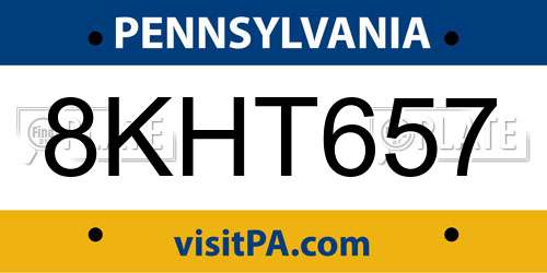 8KHT657 Pennsylvania License Plate