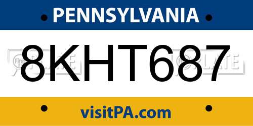 8KHT687 Pennsylvania License Plate