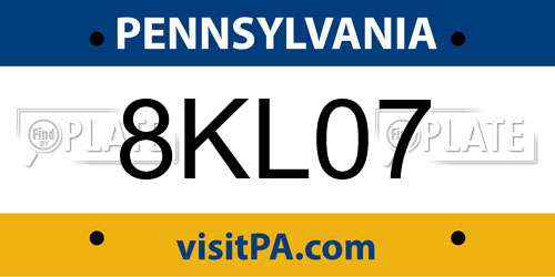 8KL07 Pennsylvania License Plate