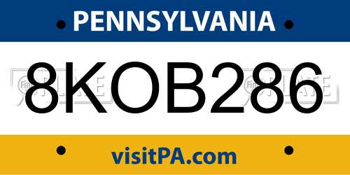 8KOB286 Pennsylvania License Plate