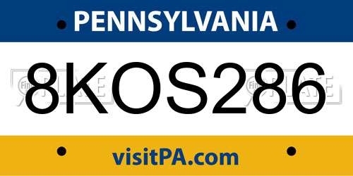 8KOS286 Pennsylvania License Plate