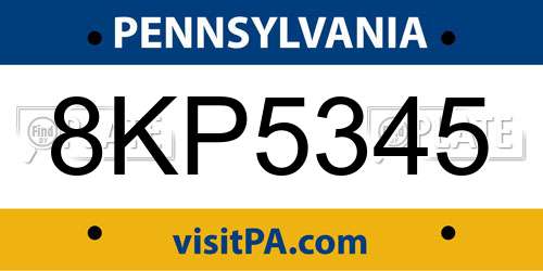 8KP5345 Pennsylvania License Plate