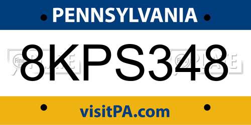 8KPS348 Pennsylvania License Plate
