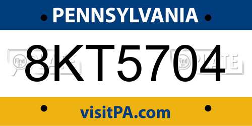 8KT5704 Pennsylvania License Plate