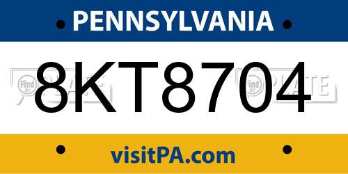 8KT8704 Pennsylvania License Plate