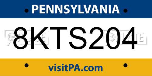 8KTS204 Pennsylvania License Plate