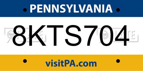 8KTS704 Pennsylvania License Plate