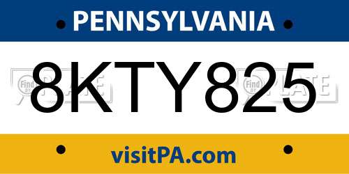 8KTY825 Pennsylvania License Plate