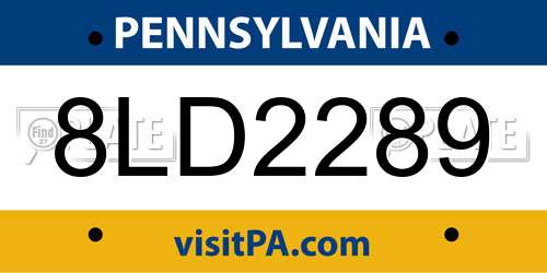 8LD2289 Pennsylvania License Plate
