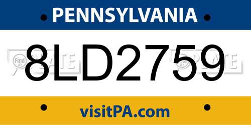 8LD2759 Pennsylvania License Plate