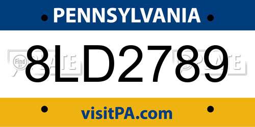 8LD2789 Pennsylvania License Plate
