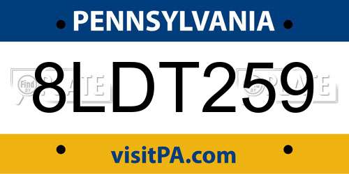 8LDT259 Pennsylvania License Plate