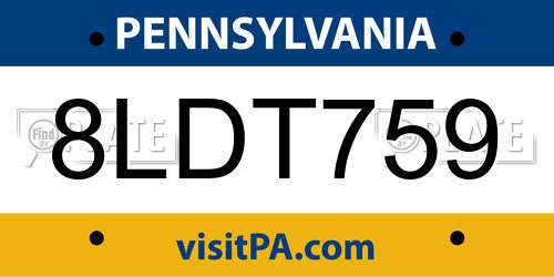 8LDT759 Pennsylvania License Plate