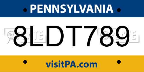 8LDT789 Pennsylvania License Plate