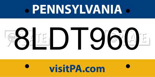 8LDT960 Pennsylvania License Plate
