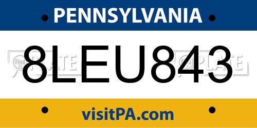 8LEU843 Pennsylvania License Plate