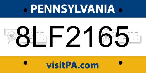 8LF2165 Pennsylvania License Plate