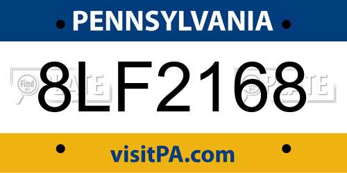 8LF2168 Pennsylvania License Plate