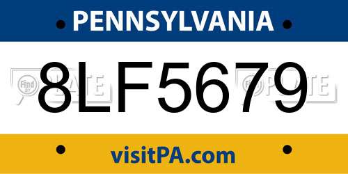 8LF5679 Pennsylvania License Plate