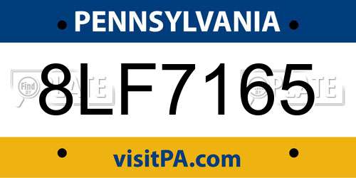 8LF7165 Pennsylvania License Plate