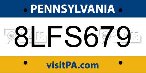 8LFS679 Pennsylvania License Plate