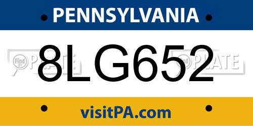 8LG652 Pennsylvania License Plate