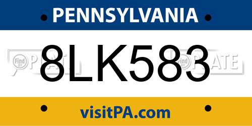 8LK583 Pennsylvania License Plate