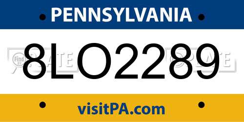 8LO2289 Pennsylvania License Plate