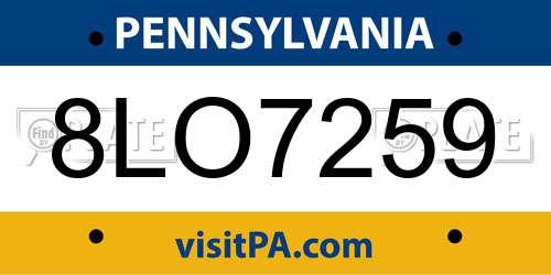 8LO7259 Pennsylvania License Plate