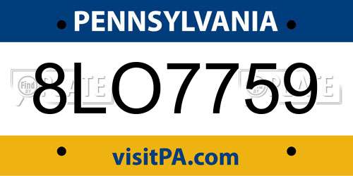 8LO7759 Pennsylvania License Plate