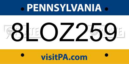 8LOZ259 Pennsylvania License Plate