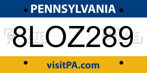 8LOZ289 Pennsylvania License Plate