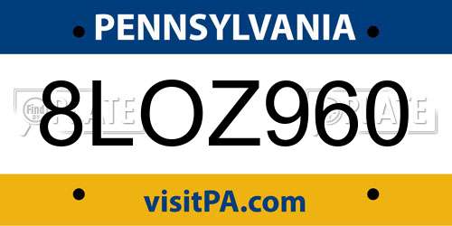8LOZ960 Pennsylvania License Plate