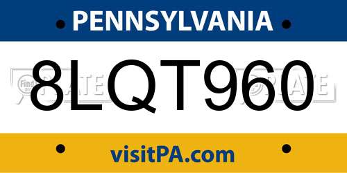 8LQT960 Pennsylvania License Plate