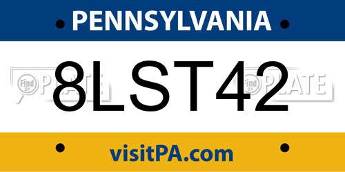 8LST42 Pennsylvania License Plate