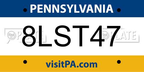 8LST47 Pennsylvania License Plate
