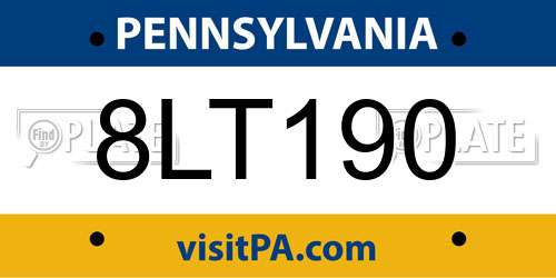 8LT190 Pennsylvania License Plate