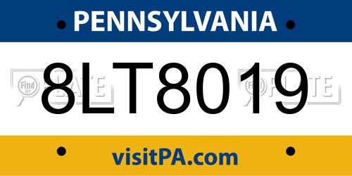 8LT8019 Pennsylvania License Plate
