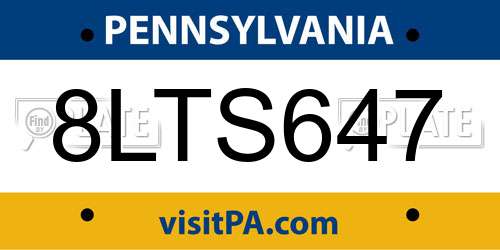 8LTS647 Pennsylvania License Plate