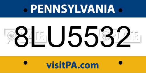 8LU5532 Pennsylvania License Plate